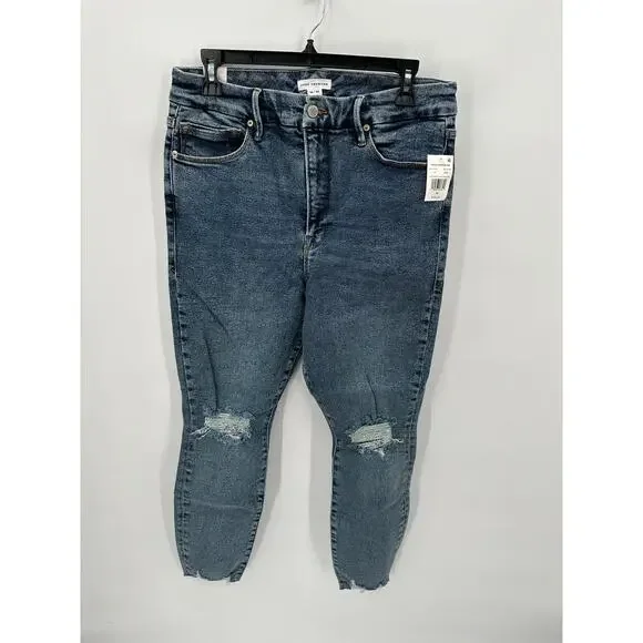 GOOD AMERICAN NWT Good Waist Crop Denim Jean in Blue799 // 14 - Picture 6 of 15